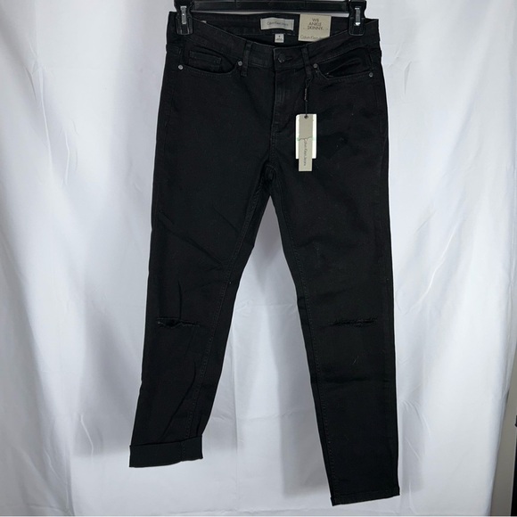 Calvin Klein Jeans Ankle Skinny Leg Mid Rise Cropped Solid Dark Wash Denim Pants - Picture 3 of 7